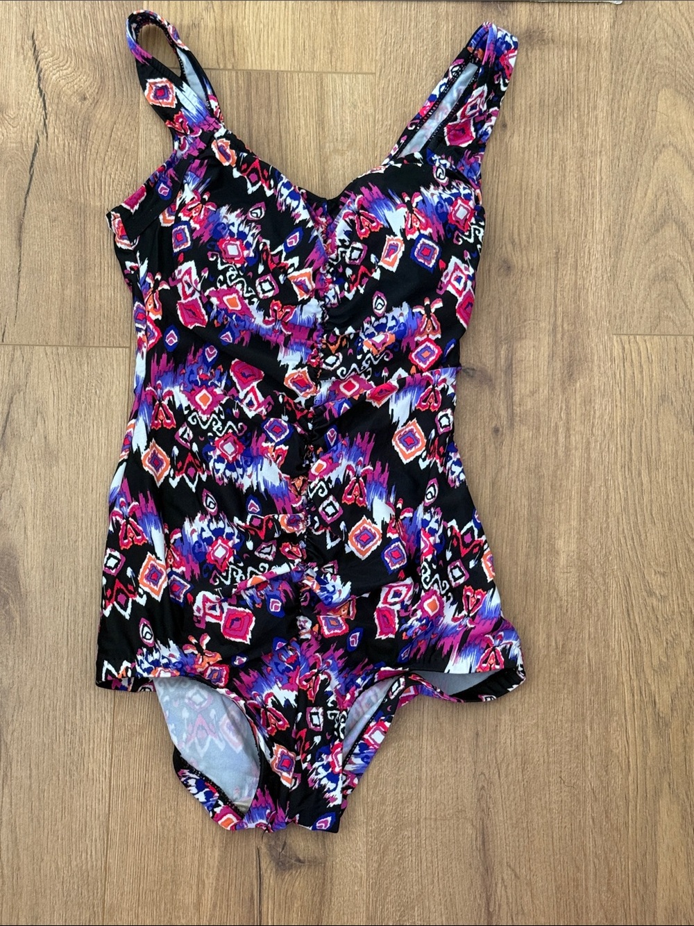 Maxine of Hollywood Black Multicolor Geometric One-Piece Swimsuit